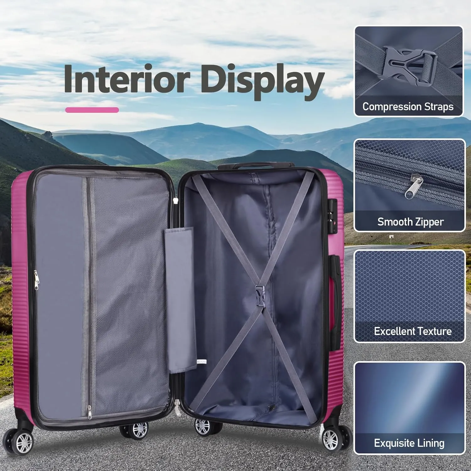 Carry on Luggage 22x14x9 Airline Approved,20 Inch Hardshell Carry on Suitcase with Wheels,Rose Red