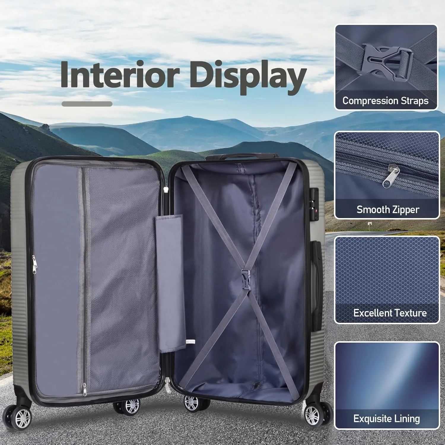 Carry on Luggage 22x14x9 Airline Approved,20 Inch Hardshell Carry on Suitcase with Wheels,Silver Grey