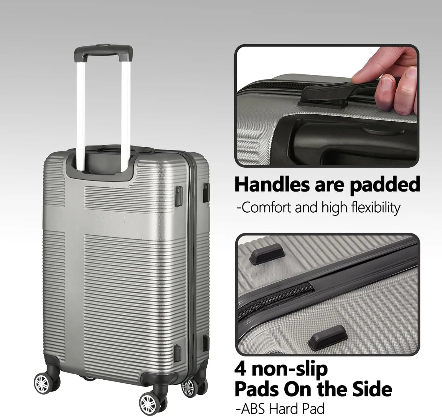 Carry on Luggage 22x14x9 Airline Approved,20 Inch Hardshell Carry on Suitcase with Wheels,Silver Grey
