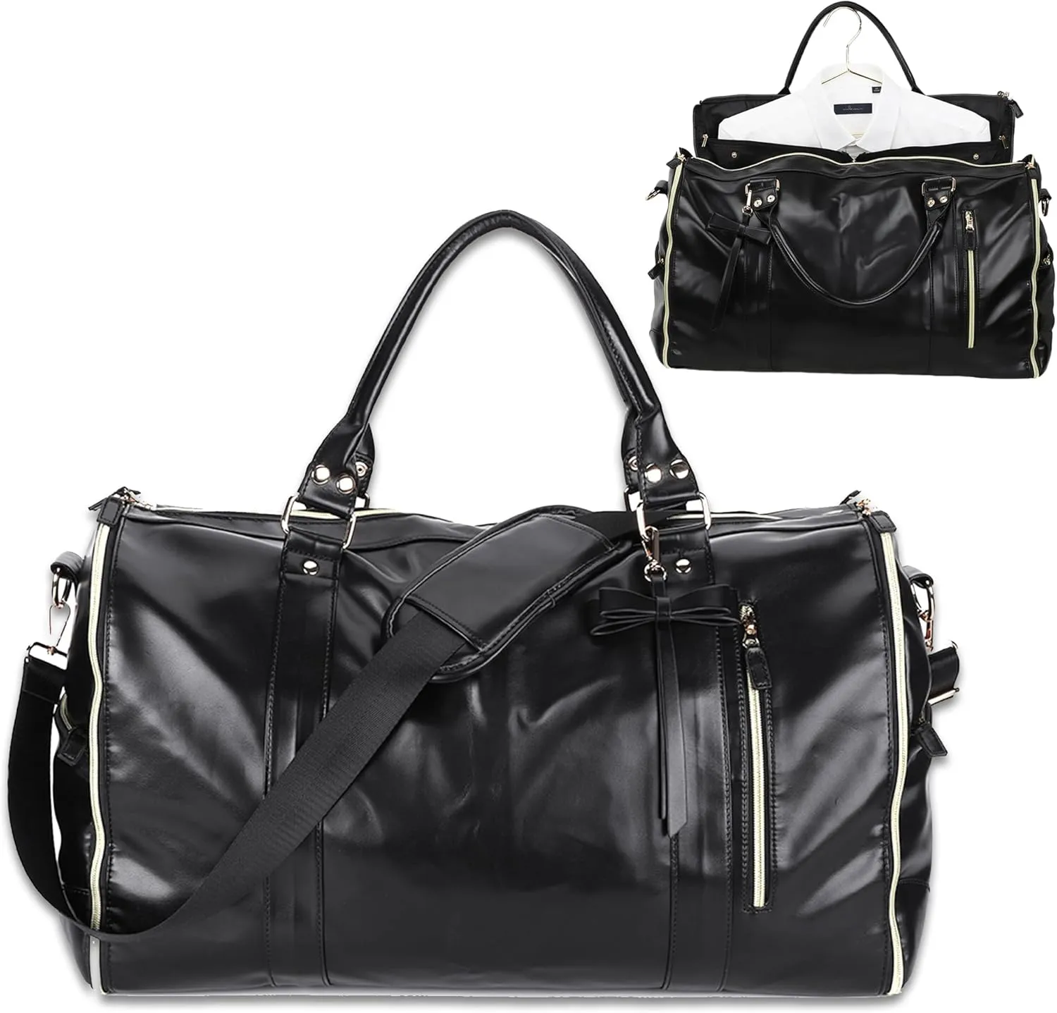 Carry on Travel Garment Bag, Travel Garment Bag Convertible Garment Duffle Bag Large Capacity Suit Travel Bag Multi-pockets PU Leather Duffle Bag Foldable for Men Women