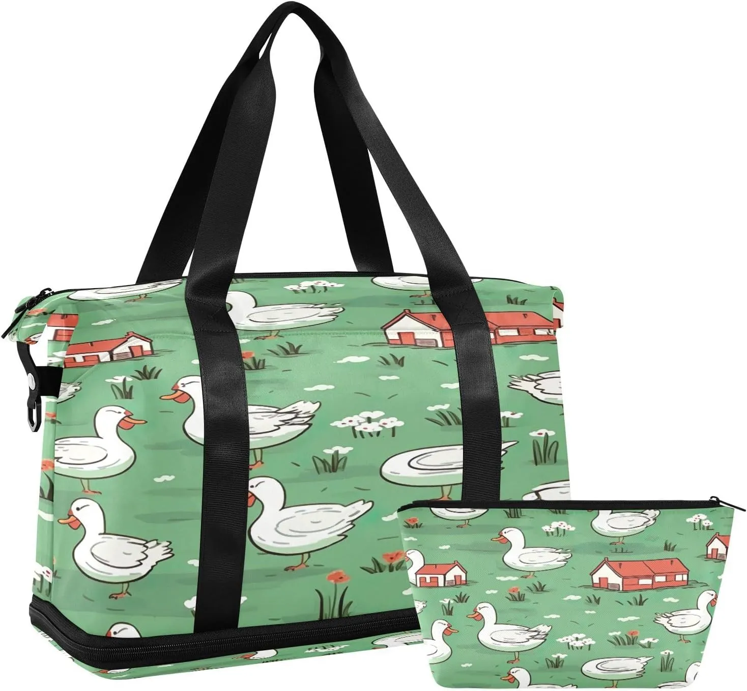 Cartoon Ducks Sports Gym Bag with Waterproof Dry Wet Pocket, Travel Duffel Bag for Women MenWorkout Bag Fits Yoga, Swimming