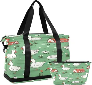 Cartoon Ducks Sports Gym Bag with Waterproof Dry Wet Pocket, Travel Duffel Bag for Women MenWorkout Bag Fits Yoga, Swimming