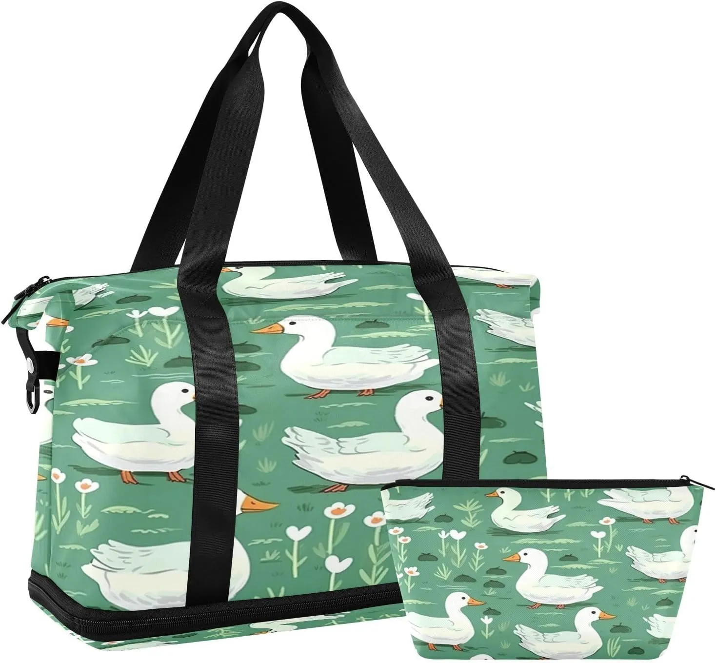 Cartoon Ducks Sports Gym Bag with Waterproof Dry Wet Pocket, Travel Duffel Bag for Women MenWorkout Bag Fits Yoga, Swimming