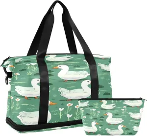 Cartoon Ducks Sports Gym Bag with Waterproof Dry Wet Pocket, Travel Duffel Bag for Women MenWorkout Bag Fits Yoga, Swimming