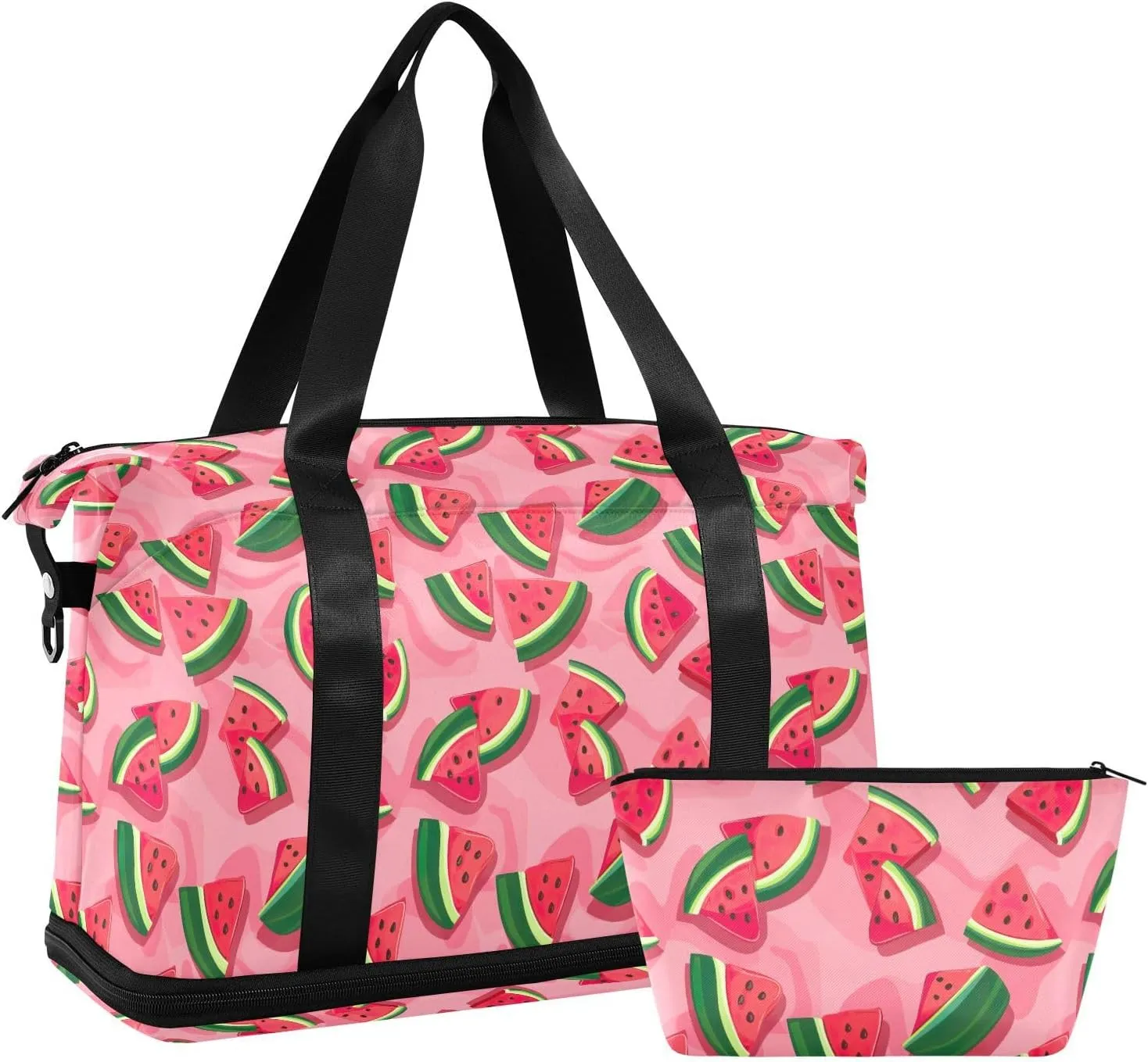 Cartoon Watermelon Sports Gym Bag with Waterproof Dry Wet Pocket, Travel Duffel Bag for Women MenWorkout Bag Fits Yoga, Swimming