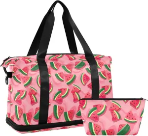 Cartoon Watermelon Sports Gym Bag with Waterproof Dry Wet Pocket, Travel Duffel Bag for Women MenWorkout Bag Fits Yoga, Swimming