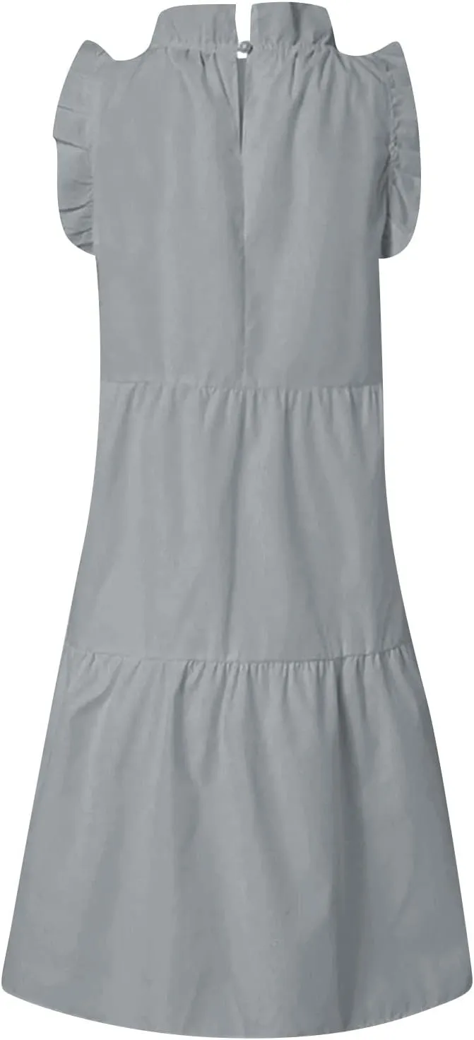 Casual Dresses for Women, 2023 Women's Summer Dress, Beach Ruffle Mini Dress Short Babydoll Dress Flowy Dress