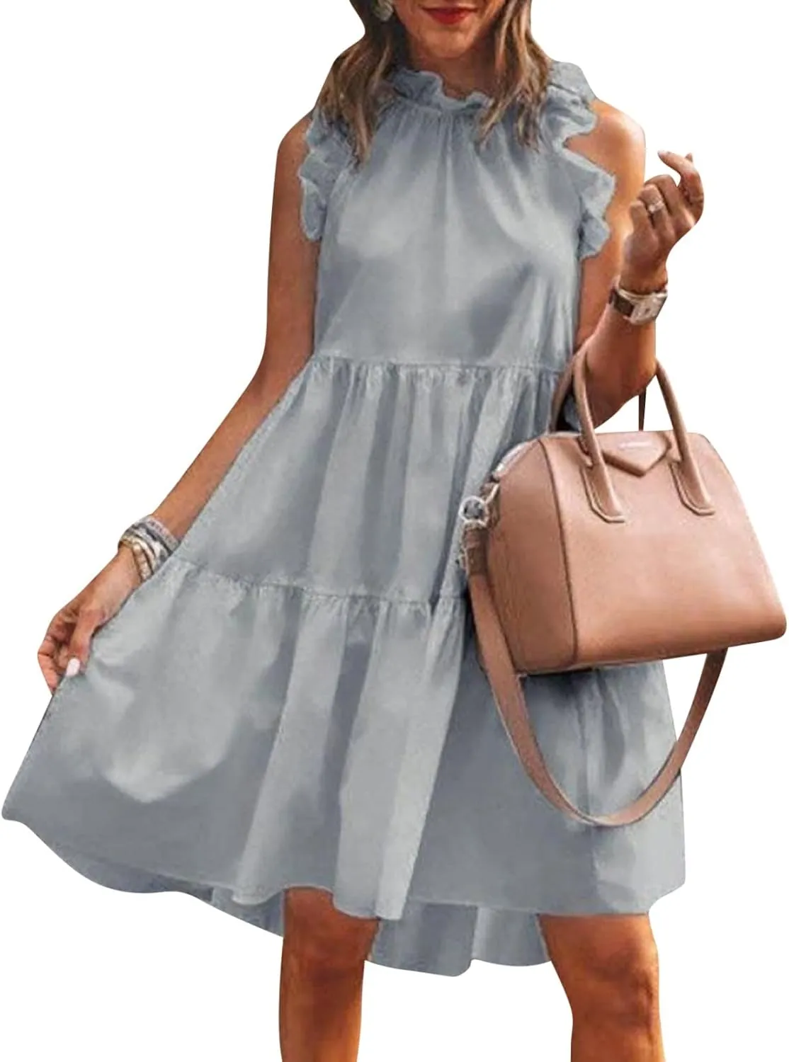 Casual Dresses for Women, 2023 Women's Summer Dress, Beach Ruffle Mini Dress Short Babydoll Dress Flowy Dress