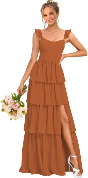 Chiffon Bridesmaid Dresses for Women 2025 Spaghetti Strap V Neck Long Formal Evening Party Dress with Slit