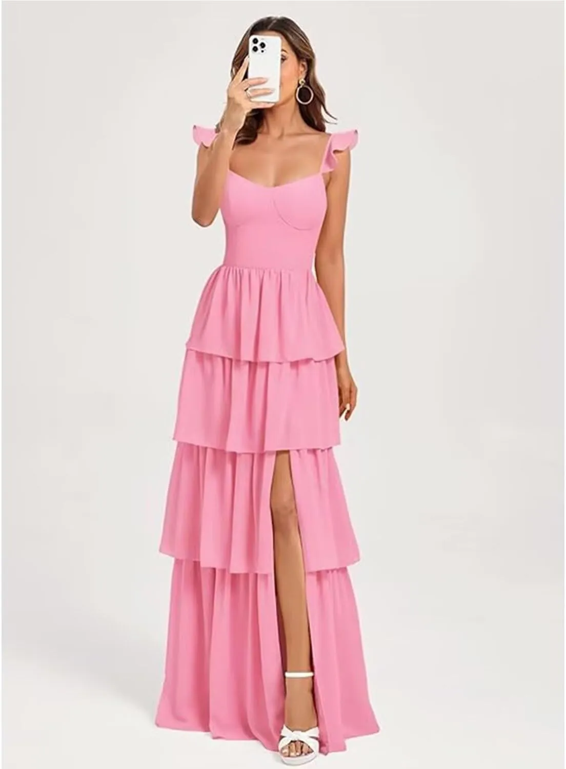 Chiffon Bridesmaid Dresses for Women 2025 Spaghetti Strap V Neck Long Formal Evening Party Dress with Slit
