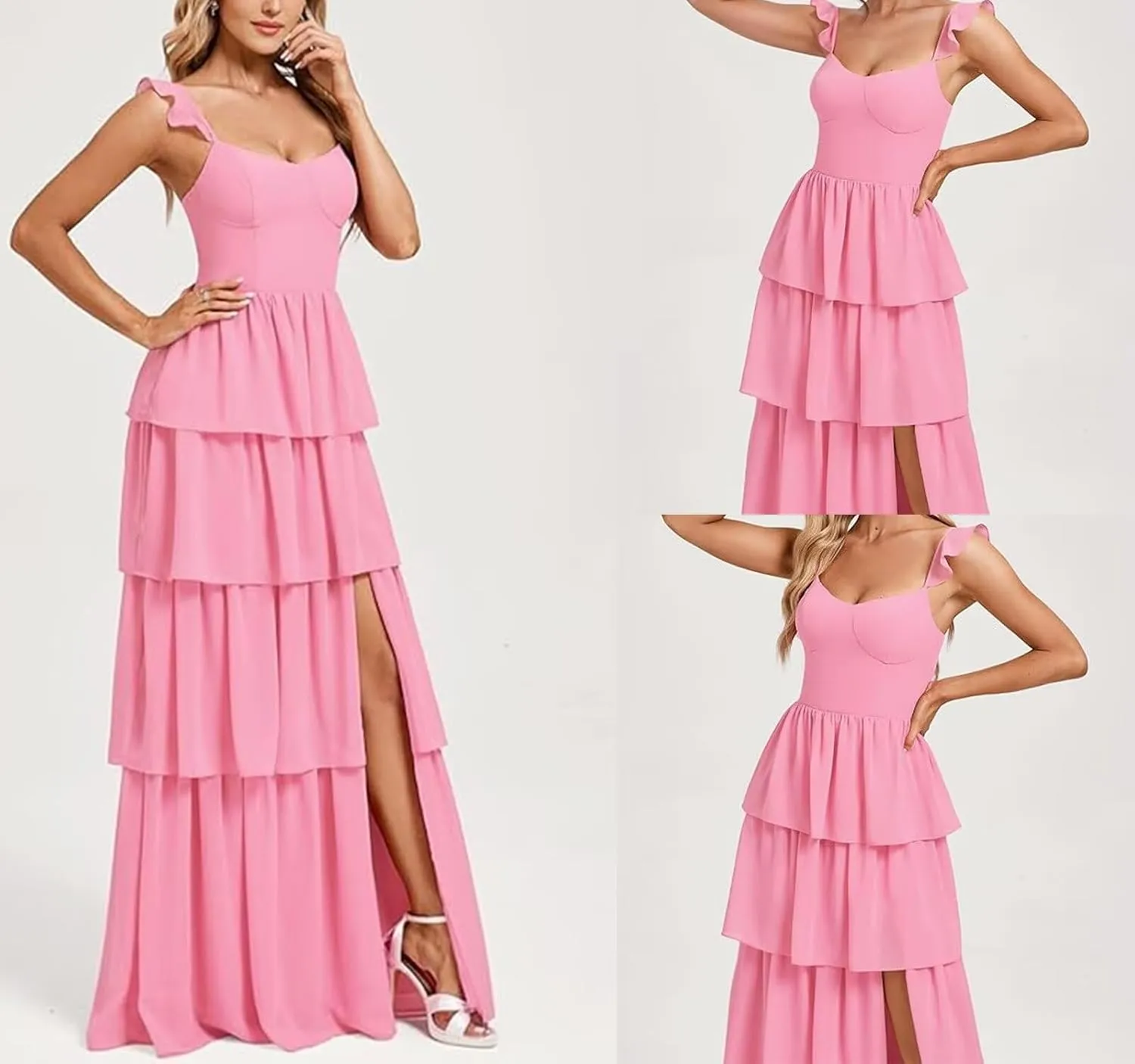 Chiffon Bridesmaid Dresses for Women 2025 Spaghetti Strap V Neck Long Formal Evening Party Dress with Slit