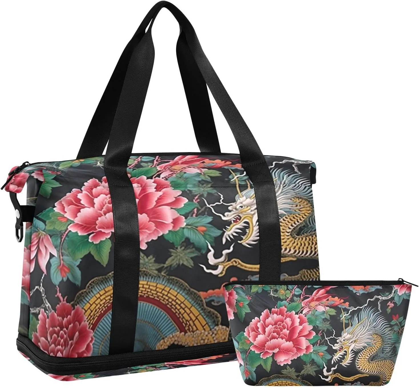Chinese Dragon Sports Gym Bag with Waterproof Dry Wet Pocket, Travel Duffel Bag for Women MenWorkout Bag Fits Yoga, Swimming