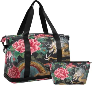 Chinese Dragon Sports Gym Bag with Waterproof Dry Wet Pocket, Travel Duffel Bag for Women MenWorkout Bag Fits Yoga, Swimming
