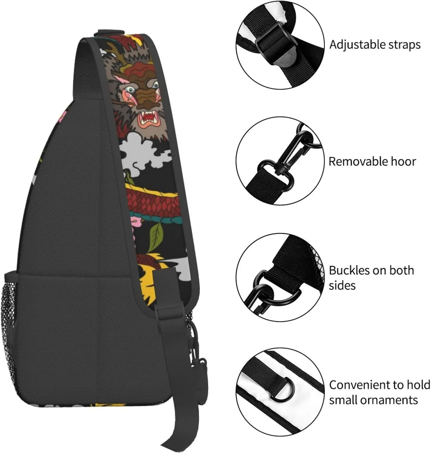 Cool Dragon Sling Bag Cute Crossbody Backpack Shoulder Chest Bags for Men Women Runners Cycling Travel Walking