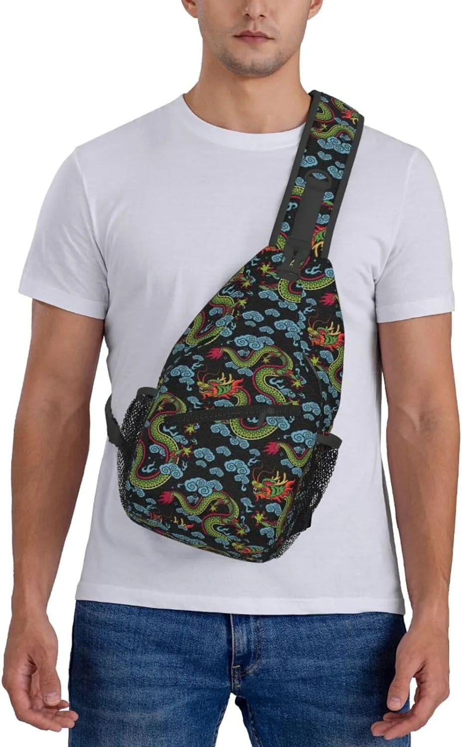Cool Dragon Sling Bag Cute Crossbody Backpack Shoulder Chest Bags for Men Women Runners Cycling Travel Walking
