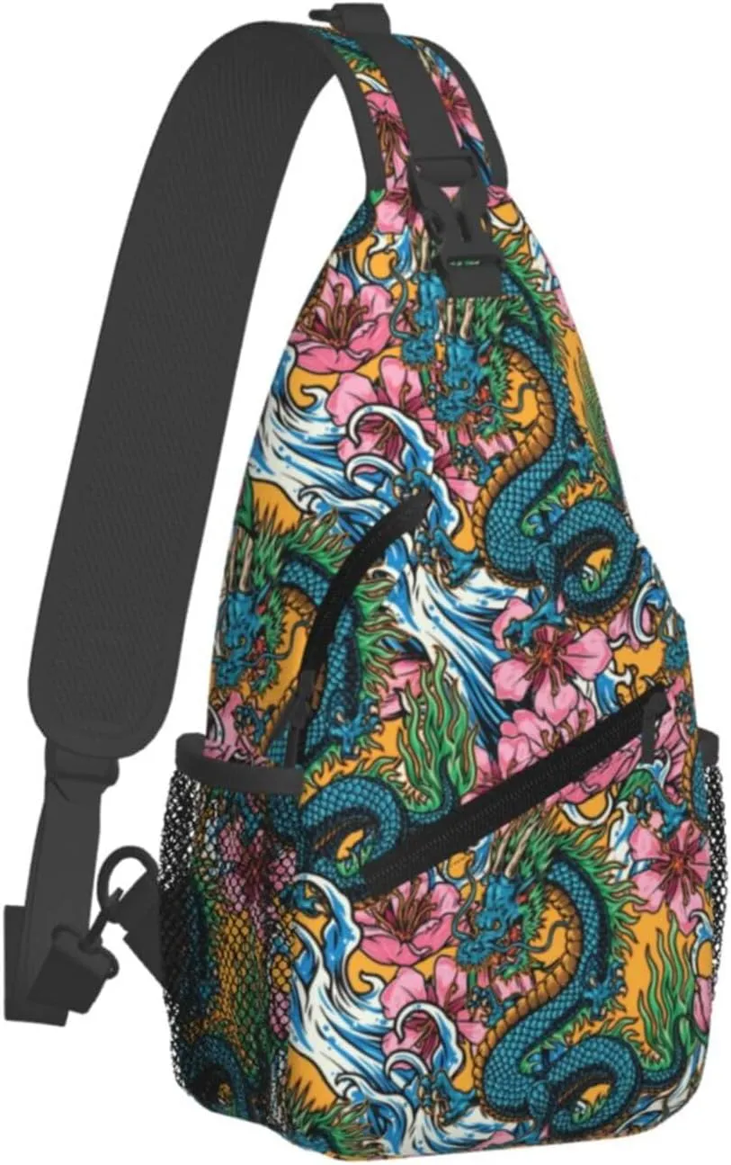 Cool Dragon Sling Bag Cute Crossbody Backpack Shoulder Chest Bags for Men Women Runners Cycling Travel Walking