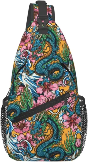 Cool Dragon Sling Bag Cute Crossbody Backpack Shoulder Chest Bags for Men Women Runners Cycling Travel Walking