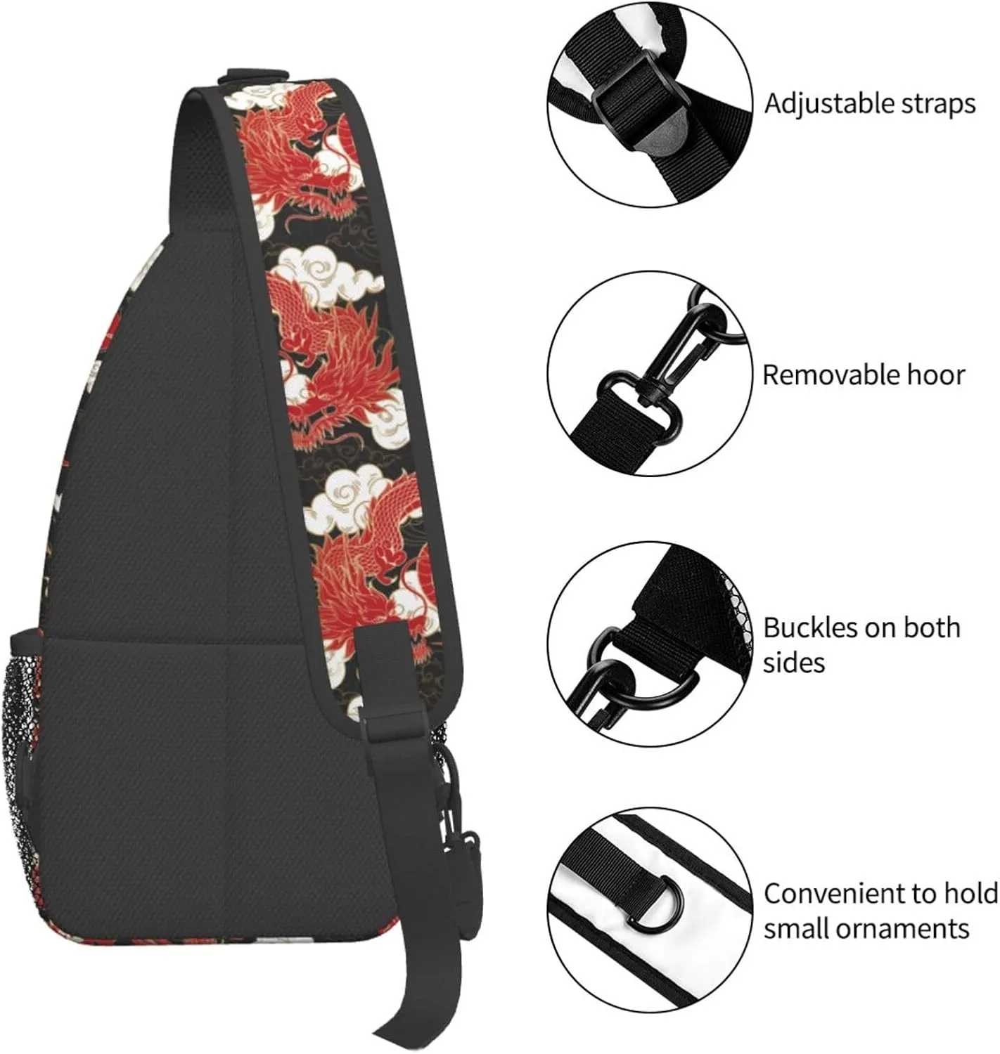 Cool Dragon Sling Bag Cute Crossbody Backpack Shoulder Chest Bags for Men Women Runners Cycling Travel Walking