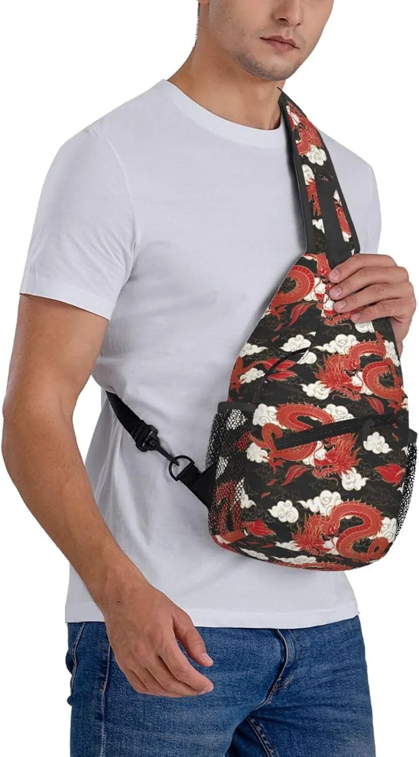 Cool Dragon Sling Bag Cute Crossbody Backpack Shoulder Chest Bags for Men Women Runners Cycling Travel Walking
