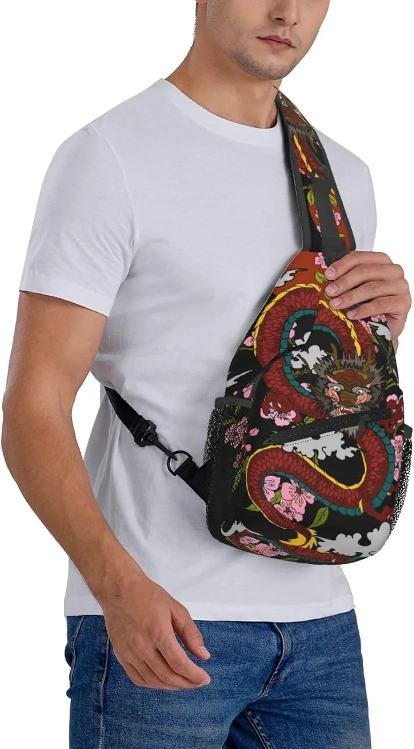 Cool Dragon Sling Bag Cute Crossbody Backpack Shoulder Chest Bags for Men Women Runners Cycling Travel Walking
