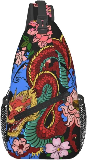 Cool Dragon Sling Bag Cute Crossbody Backpack Shoulder Chest Bags for Men Women Runners Cycling Travel Walking