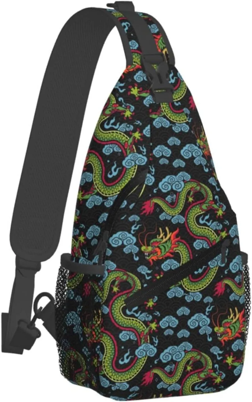 Cool Dragon Sling Bag Cute Crossbody Backpack Shoulder Chest Bags for Men Women Runners Cycling Travel Walking