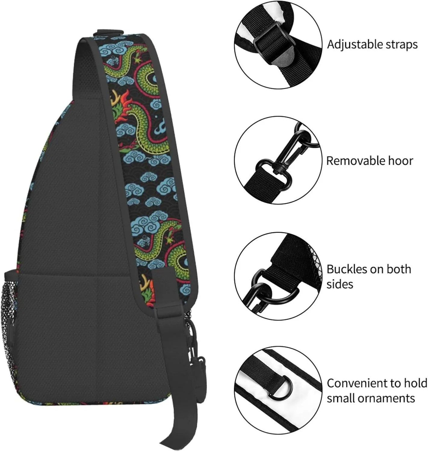 Cool Dragon Sling Bag Cute Crossbody Backpack Shoulder Chest Bags for Men Women Runners Cycling Travel Walking
