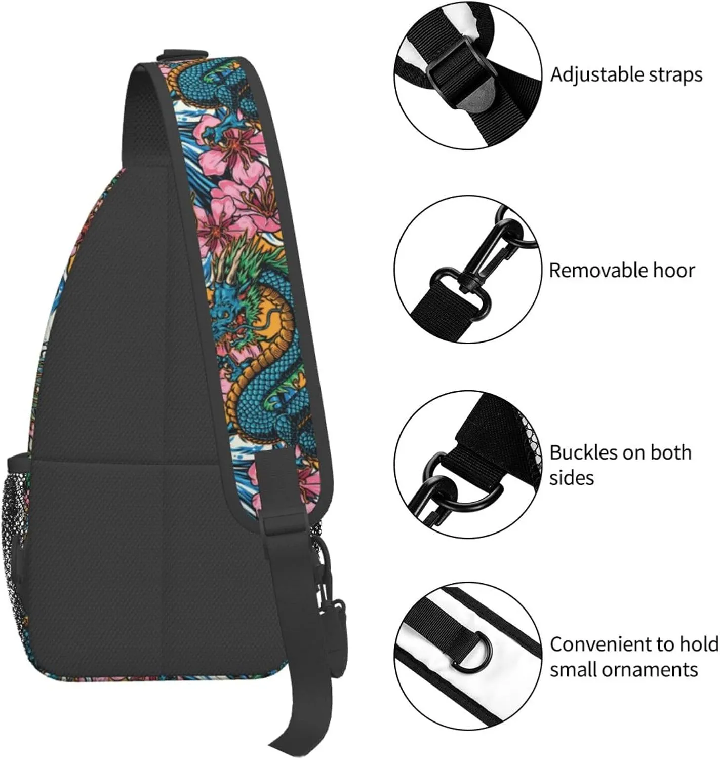 Cool Dragon Sling Bag Cute Crossbody Backpack Shoulder Chest Bags for Men Women Runners Cycling Travel Walking