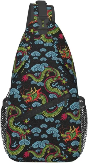 Cool Dragon Sling Bag Cute Crossbody Backpack Shoulder Chest Bags for Men Women Runners Cycling Travel Walking