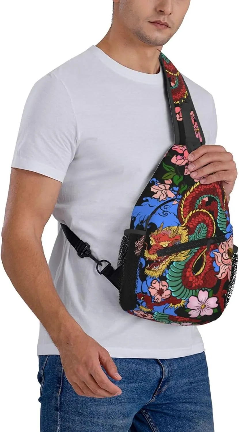 Cool Dragon Sling Bag Cute Crossbody Backpack Shoulder Chest Bags for Men Women Runners Cycling Travel Walking