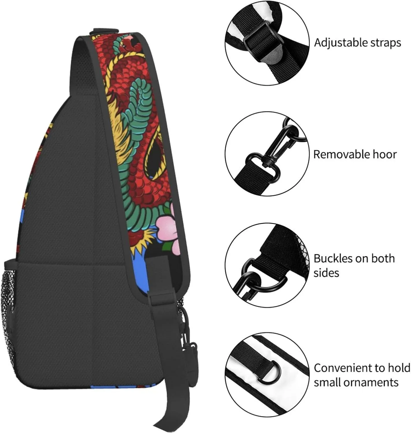Cool Dragon Sling Bag Cute Crossbody Backpack Shoulder Chest Bags for Men Women Runners Cycling Travel Walking