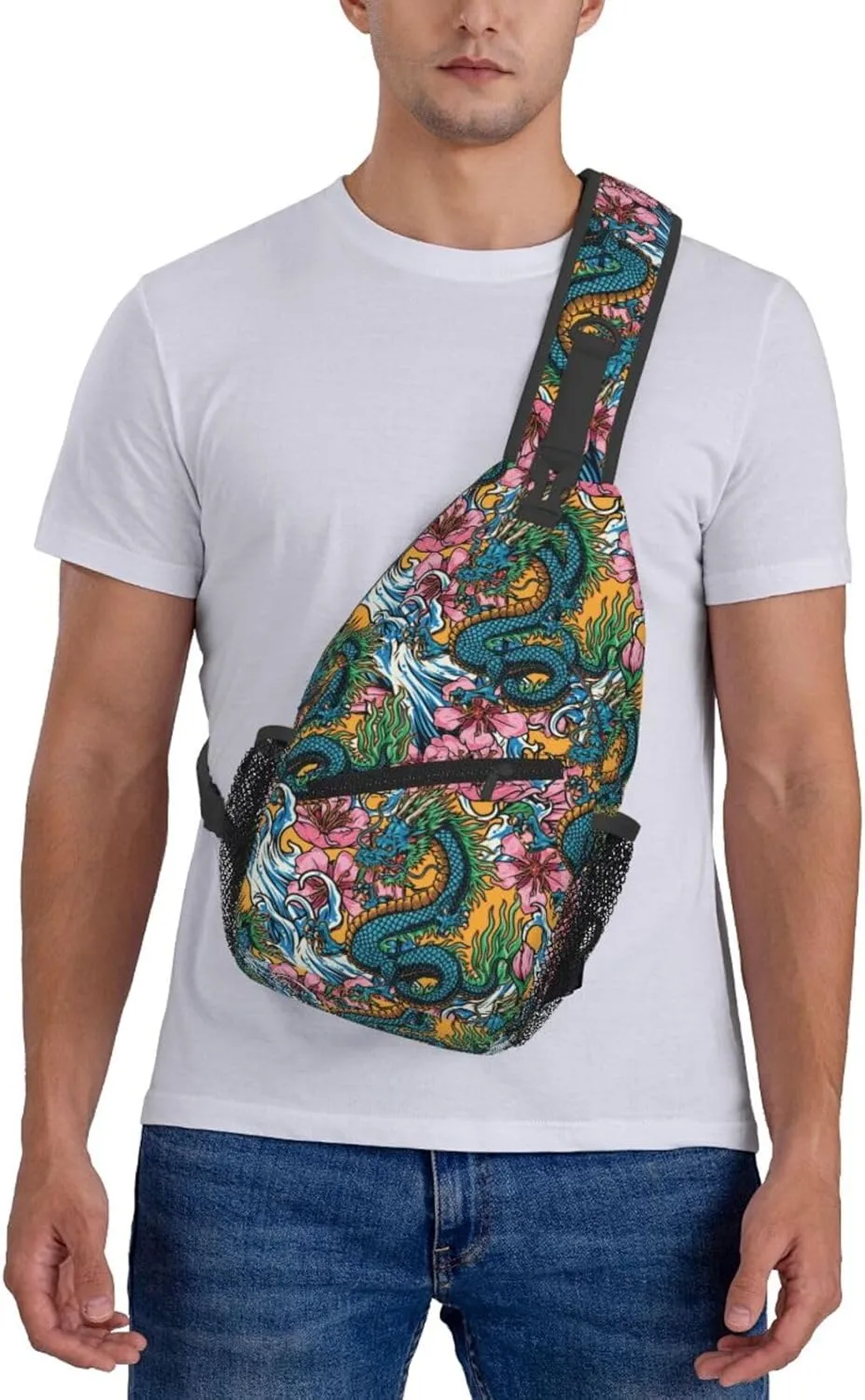 Cool Dragon Sling Bag Cute Crossbody Backpack Shoulder Chest Bags for Men Women Runners Cycling Travel Walking