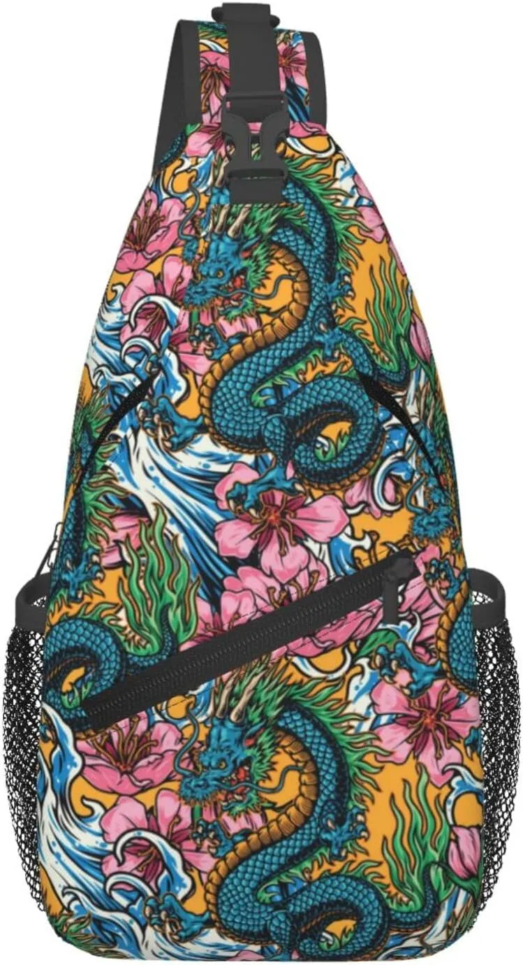 Cool Dragon Sling Bag Cute Crossbody Backpack Shoulder Chest Bags for Men Women Runners Cycling Travel Walking