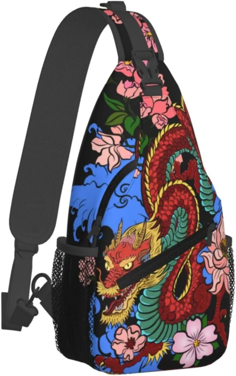 Cool Dragon Sling Bag Cute Crossbody Backpack Shoulder Chest Bags for Men Women Runners Cycling Travel Walking