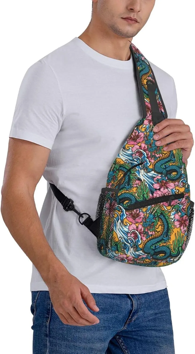 Cool Dragon Sling Bag Cute Crossbody Backpack Shoulder Chest Bags for Men Women Runners Cycling Travel Walking