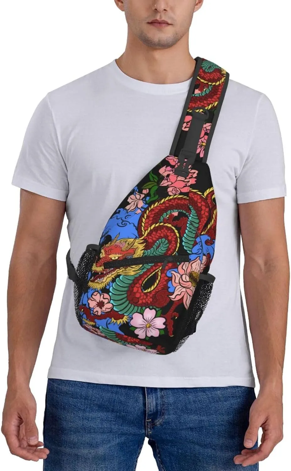 Cool Dragon Sling Bag Cute Crossbody Backpack Shoulder Chest Bags for Men Women Runners Cycling Travel Walking