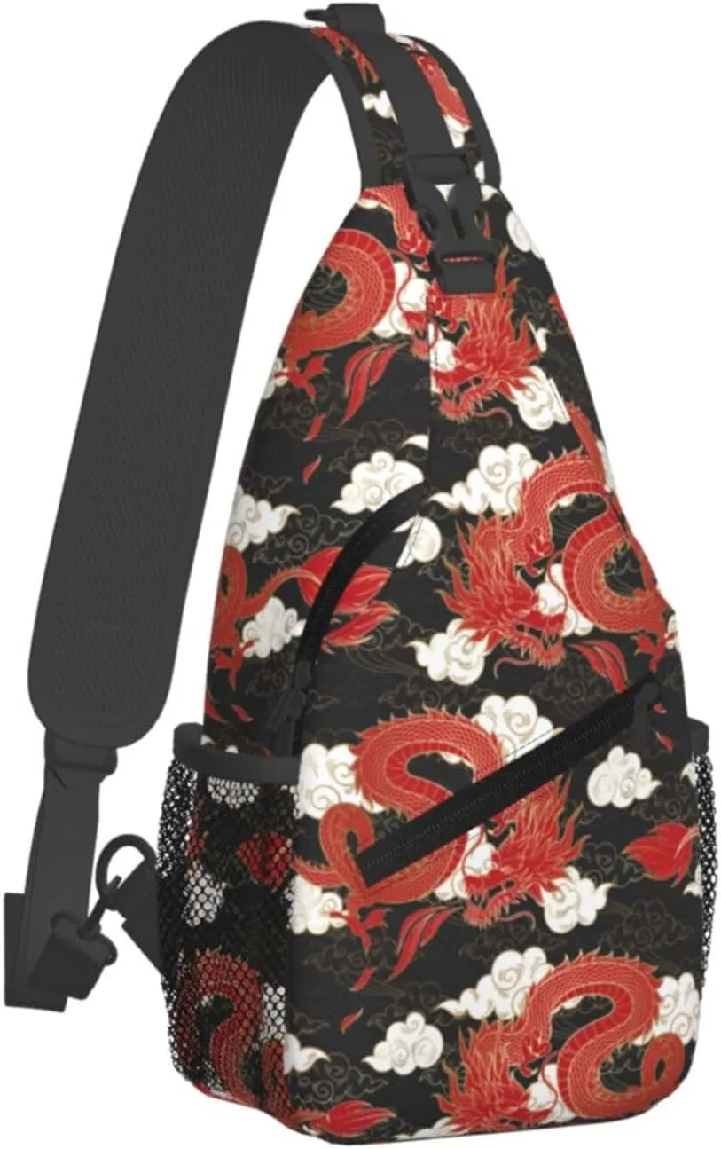 Cool Dragon Sling Bag Cute Crossbody Backpack Shoulder Chest Bags for Men Women Runners Cycling Travel Walking