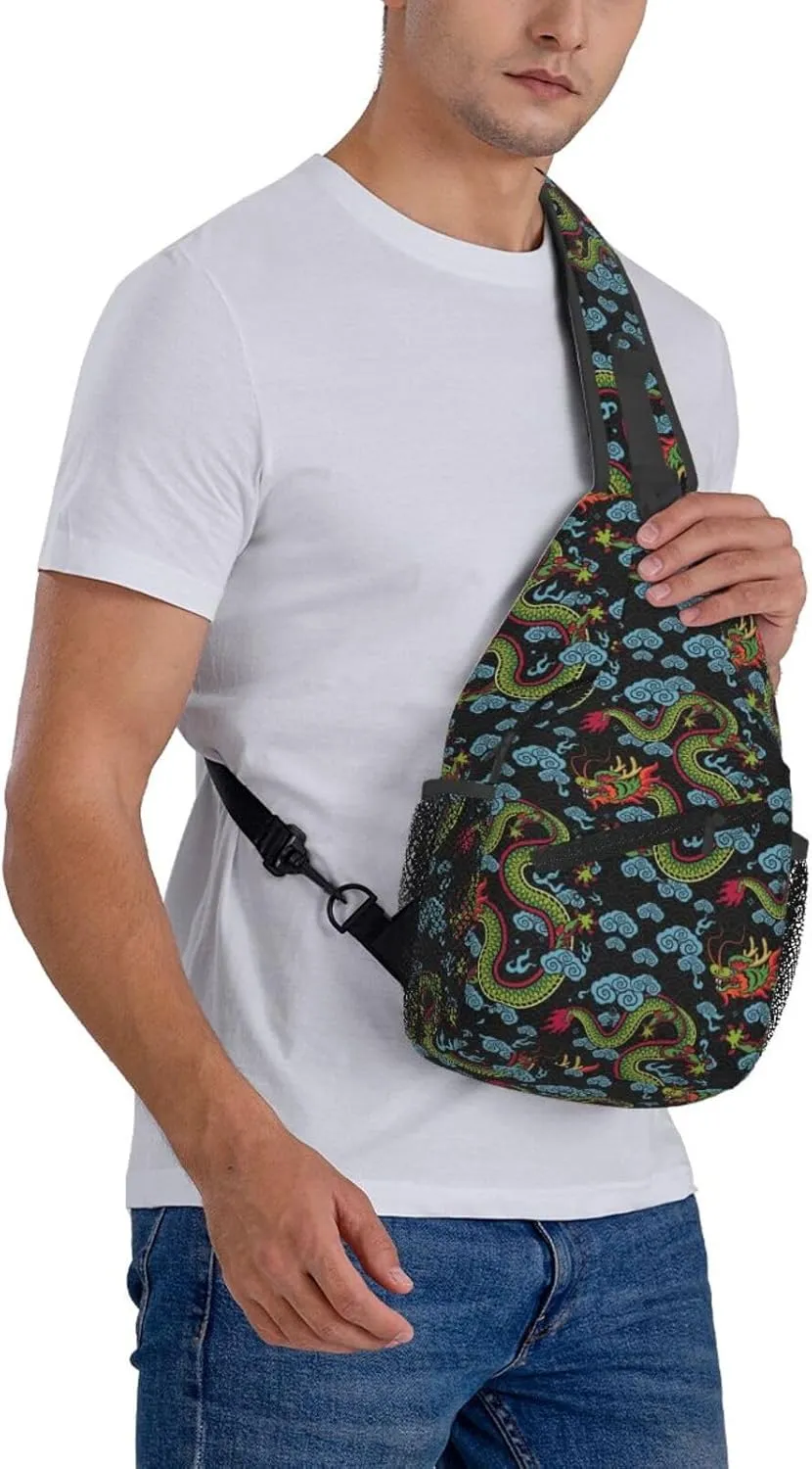 Cool Dragon Sling Bag Cute Crossbody Backpack Shoulder Chest Bags for Men Women Runners Cycling Travel Walking