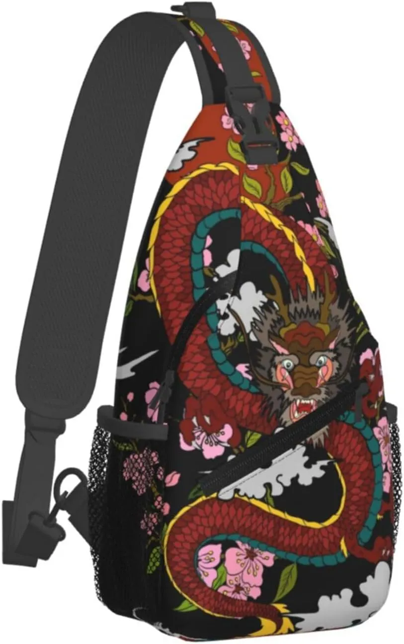 Cool Dragon Sling Bag Cute Crossbody Backpack Shoulder Chest Bags for Men Women Runners Cycling Travel Walking