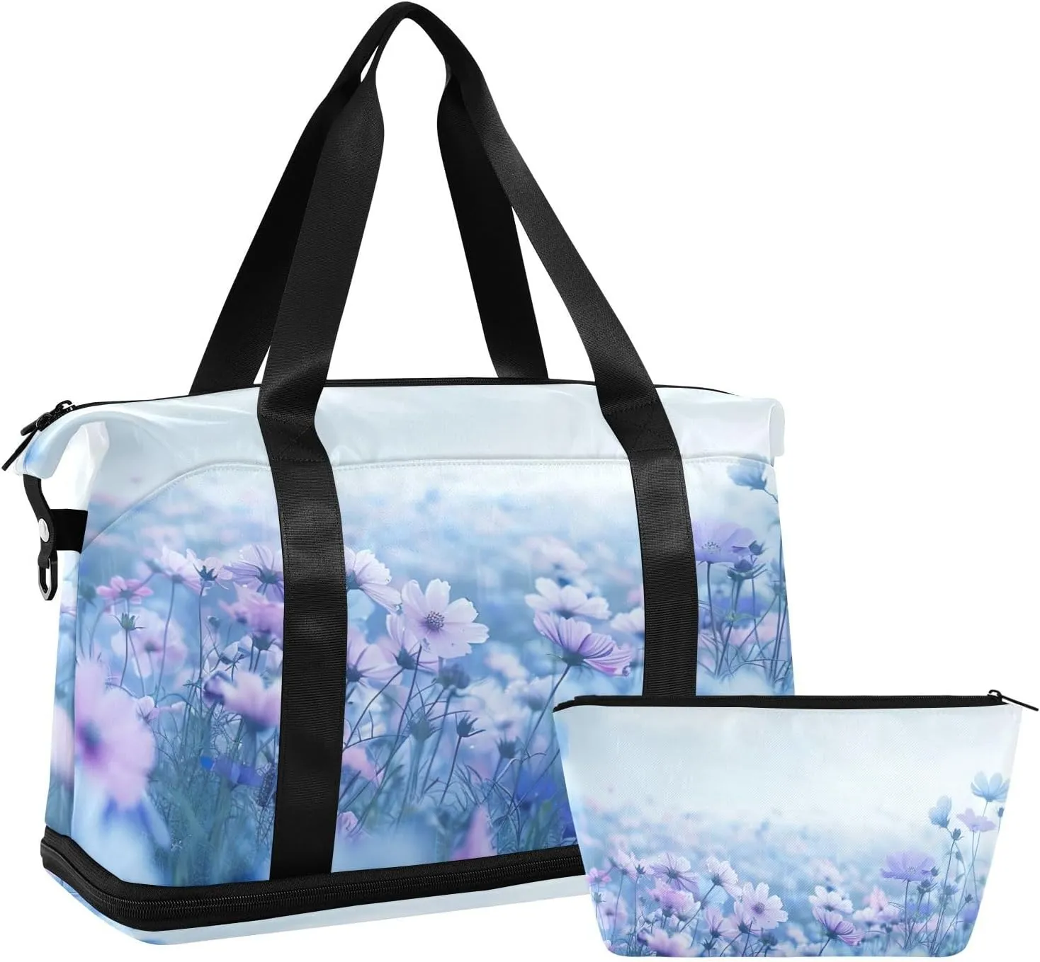 Cosmos Flowers Sports Gym Bag with Waterproof Dry Wet Pocket, Travel Duffel Bag for Women MenWorkout Bag Fits Yoga, Swimming