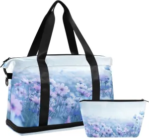 Cosmos Flowers Sports Gym Bag with Waterproof Dry Wet Pocket, Travel Duffel Bag for Women MenWorkout Bag Fits Yoga, Swimming
