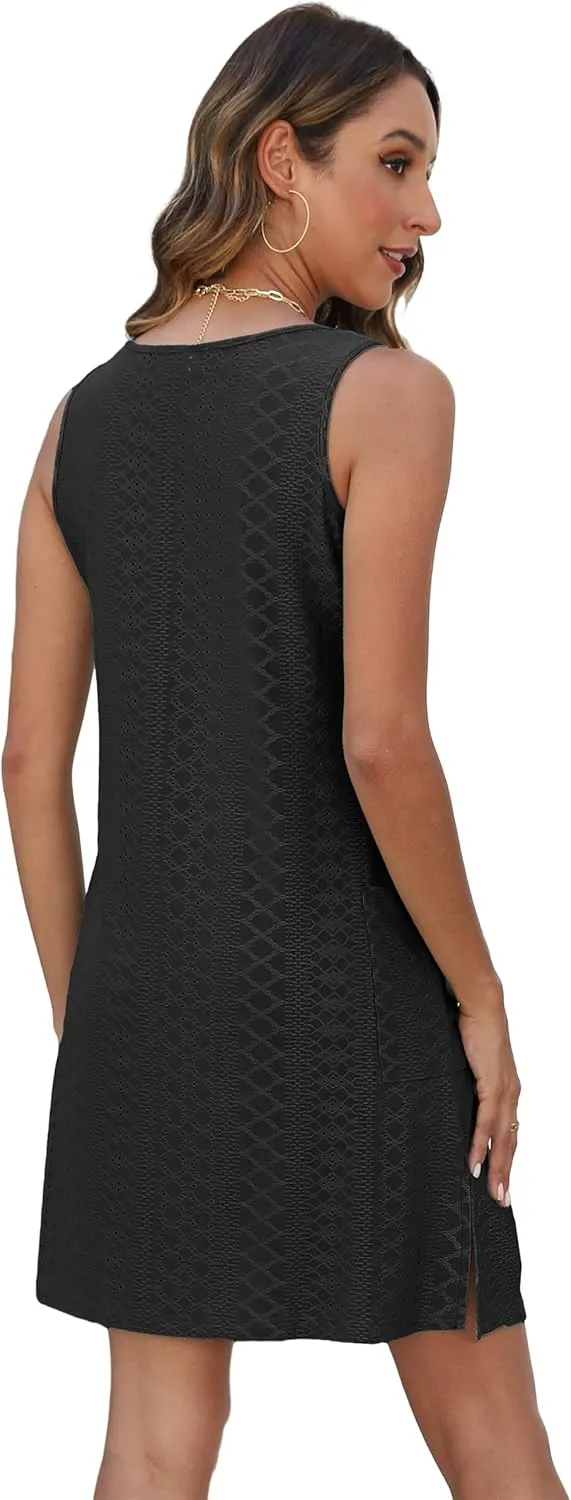 Coverup Summer Dresses for Women 2025 Eyelet Casual Loose Sleeveless Sundresses Tank Dresses with Pockets
