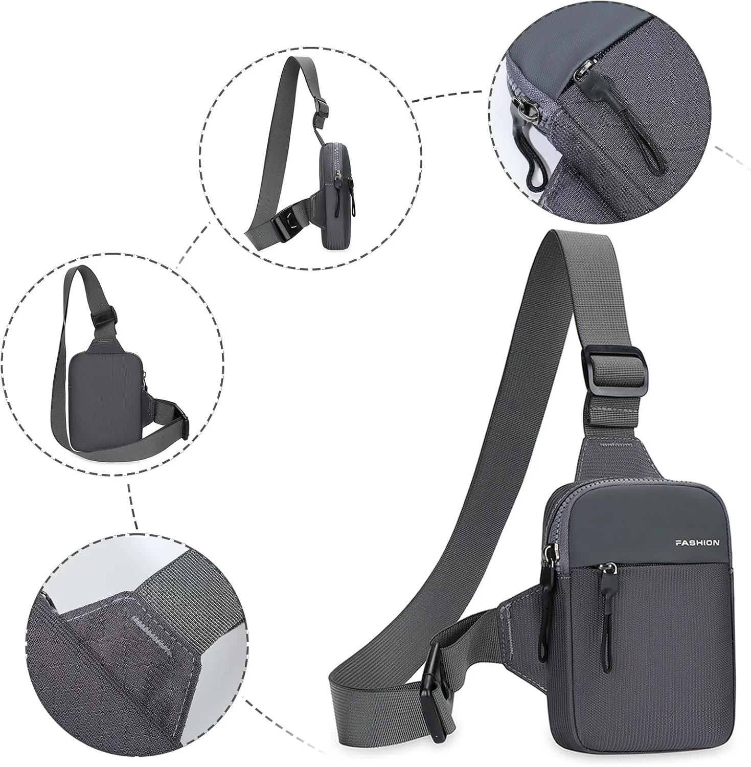 Cute Backpack for Teen s with Charger Men Chest Bag Fashion Wallet Casual Shoulder Bag (Grey, One Size)