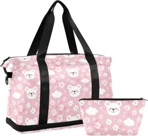 Cute Bear Face Sports Gym Bag with Waterproof Dry Wet Pocket, Travel Duffel Bag for Women MenWorkout Bag Fits Yoga, Swimming