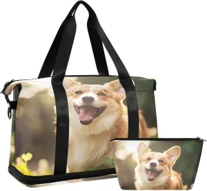 Cute Dogs Sports Gym Bag with Waterproof Dry Wet Pocket, Travel Duffel Bag for Women MenWorkout Bag Fits Yoga, Swimming
