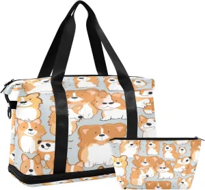 Cute Dogs Sports Gym Bag with Waterproof Dry Wet Pocket, Travel Duffel Bag for Women MenWorkout Bag Fits Yoga, Swimming
