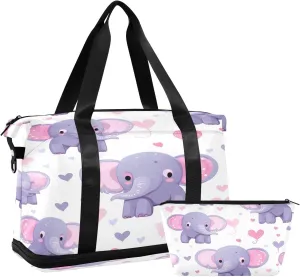 Cute Elephant Sports Gym Bag with Waterproof Dry Wet Pocket, Travel Duffel Bag for Women MenWorkout Bag Fits Yoga, Swimming
