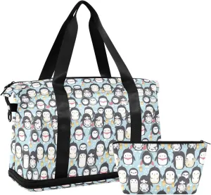 Cute Penguins Sports Gym Bag with Waterproof Dry Wet Pocket, Travel Duffel Bag for Women MenWorkout Bag Fits Yoga, Swimming