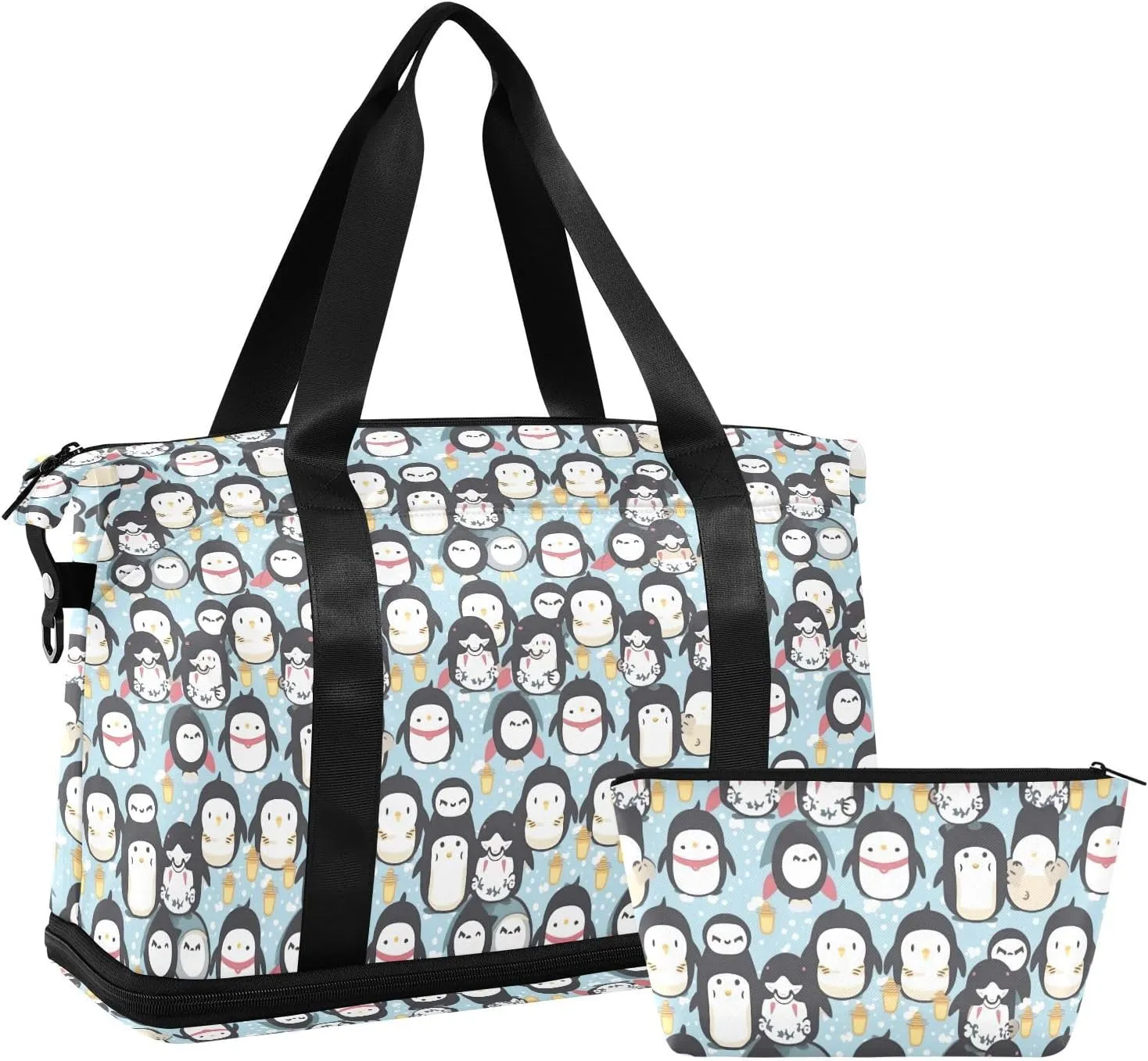 Cute Penguins Sports Gym Bag with Waterproof Dry Wet Pocket, Travel Duffel Bag for Women MenWorkout Bag Fits Yoga, Swimming