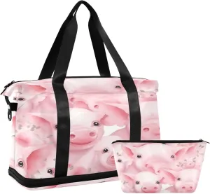 Cute Pig Sports Gym Bag with Waterproof Dry Wet Pocket, Travel Duffel Bag for Women MenWorkout Bag Fits Yoga, Swimming
